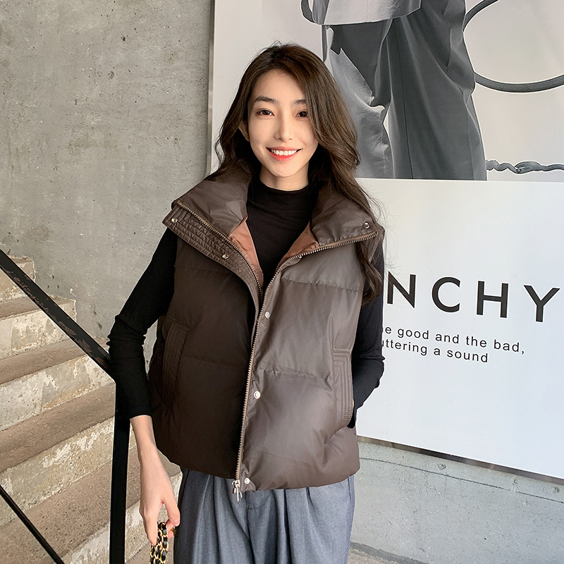 Dongdamen ropa de invierno nuevo bolsillo grande estilo coreano relajado ocio calentamiento corto chaleco de plumón abrazadera image 2