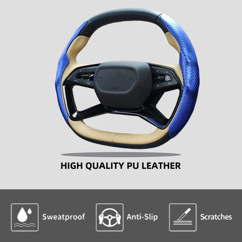 Cross-Border Trade Wholesale Carbon Fiber Leather Car Steering Wheel Handlebar Cover Anti-Slip Sweat-Absorbent Handlebar Cover Four-Season Universal Card Holder
