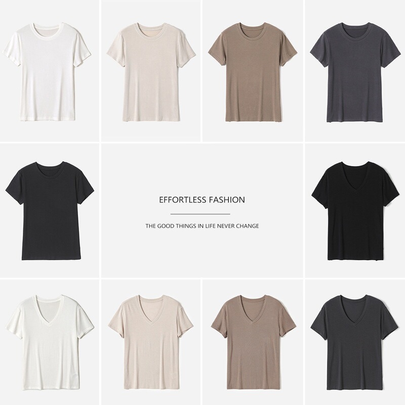 Japanese Bemberg Cupro Silk Blend Round Neck/V-Neck Short Sleeve Mask T-Shirt 26 Summer New Top