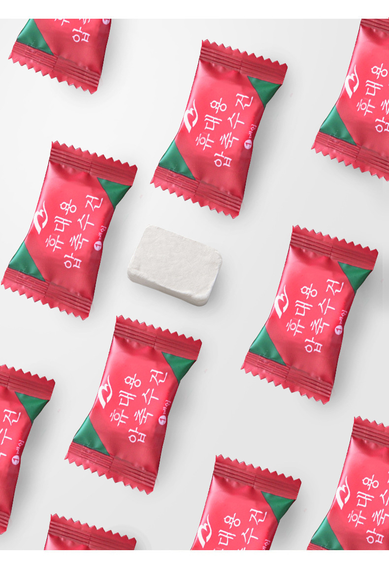 帮手描述图：20颗压缩方巾浴巾一次性糖果洁面巾小方巾出差便携