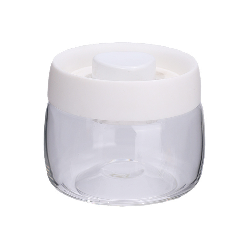 Botón de vidrio tanque de almacenamiento de presión de vacío tipo tanque de sellado de granos granos granos café té tanque de almacenamiento de cocina