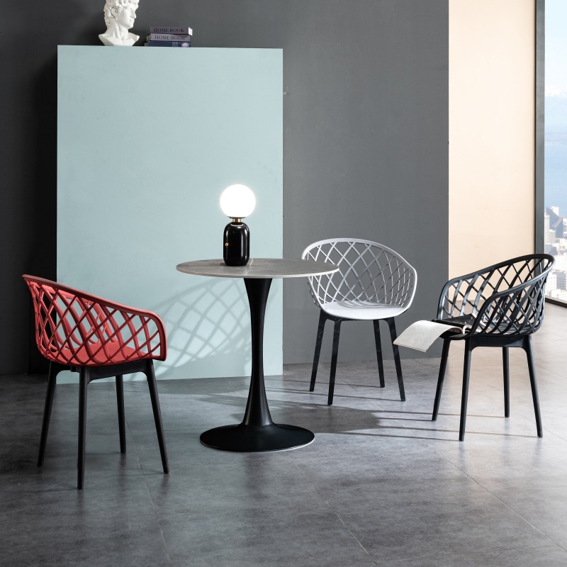 Silla de plástico moderna nórdica, tienda de postres, silla de respaldo perezosa, silla de comedor hueca de restaurante occidental, silla de exterior