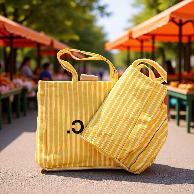 Lotte Japan Korea Hot Selling Apc Vertical Stripe Shopping Bag Tote Bag Single Shoulder Unisex Canvas Bag