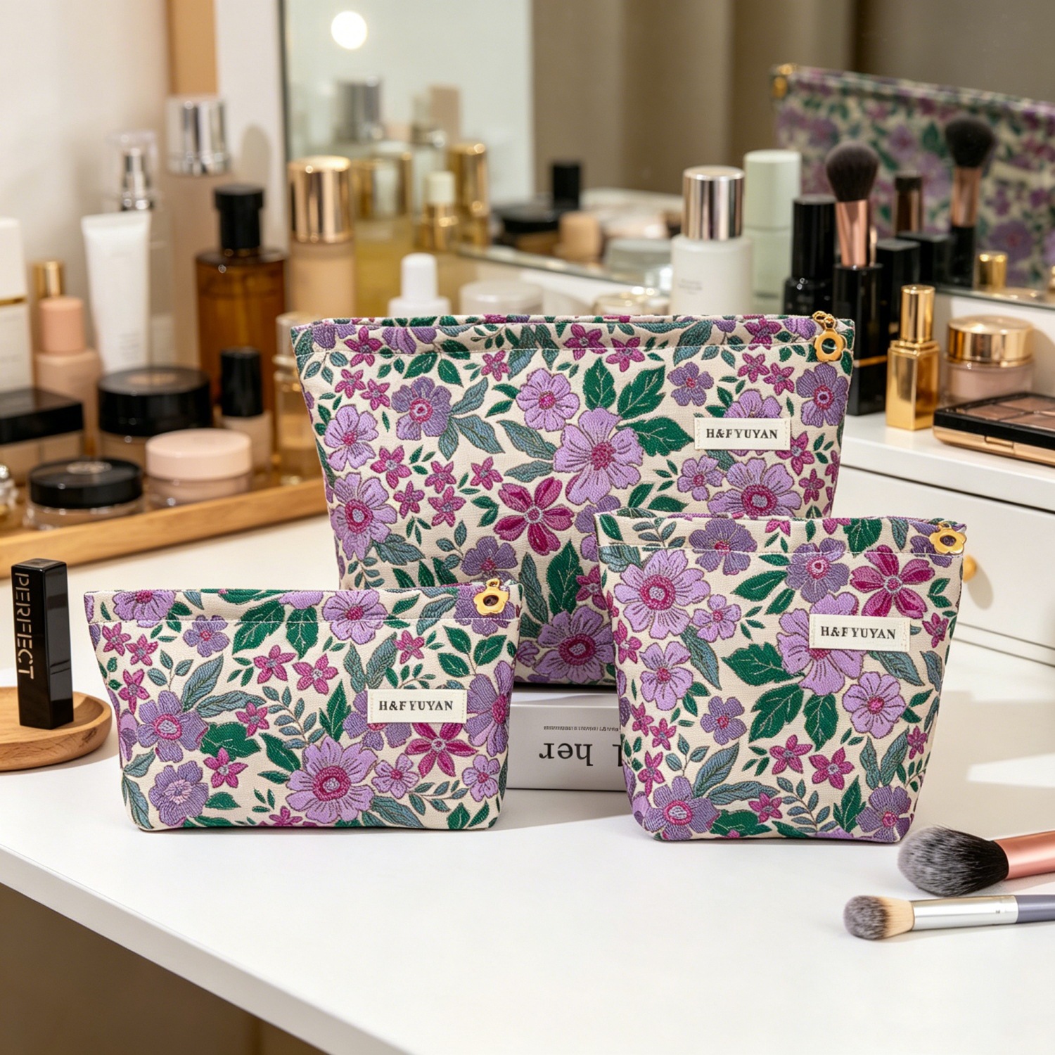 Amazon's New Fresh and Simple Rose Makeup Bag, Large-Capacity Portable Skincare Storage Bag, Travel Toiletry Bag