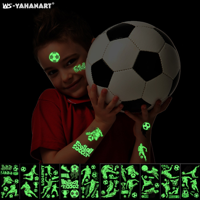 Hot Selling Kidsren's Sports Football Luminous Tattoo Stickers for Face, Waterproof and Luminous Tattoo Stickers for the World Cup