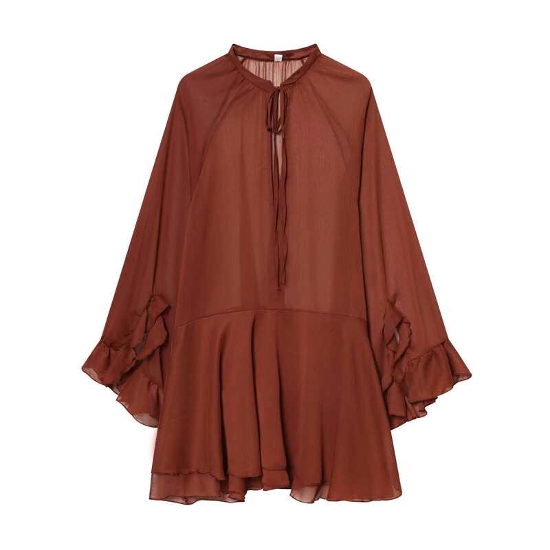 European and American Aliexpress Women's Popular Solid Color Dress, Fashionable Cross-Border Ruffled White and Rouge-Colored Stretch Polyester European and American Aliexpress Women's Popular Solid Color Dress, Fashionable Cross-Border Ruffled White and Rouge-Colored Stretch Polyester