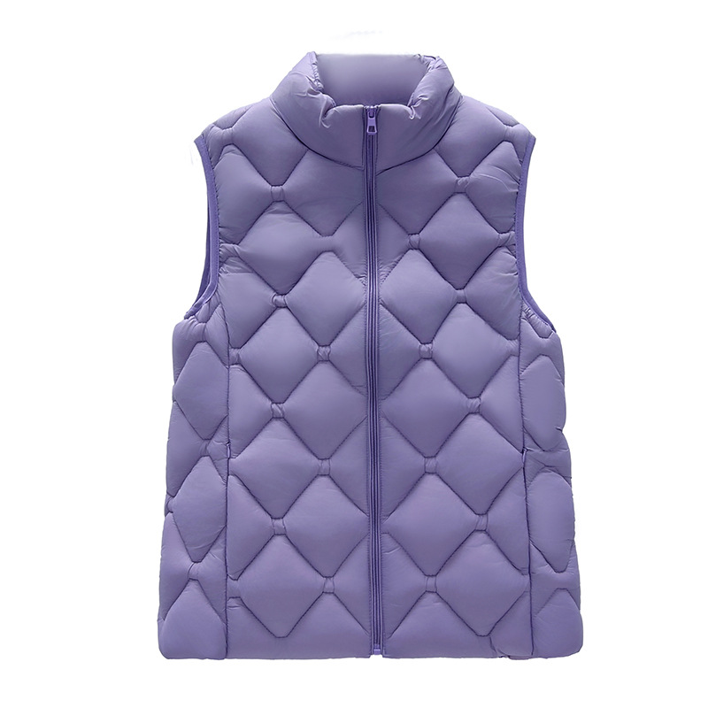 2025 mujeres otoño invierno collar cuadrilátero de diamante grueso chaleco de algodón delgado grueso suelto cremallera bolsillo de algodón clip