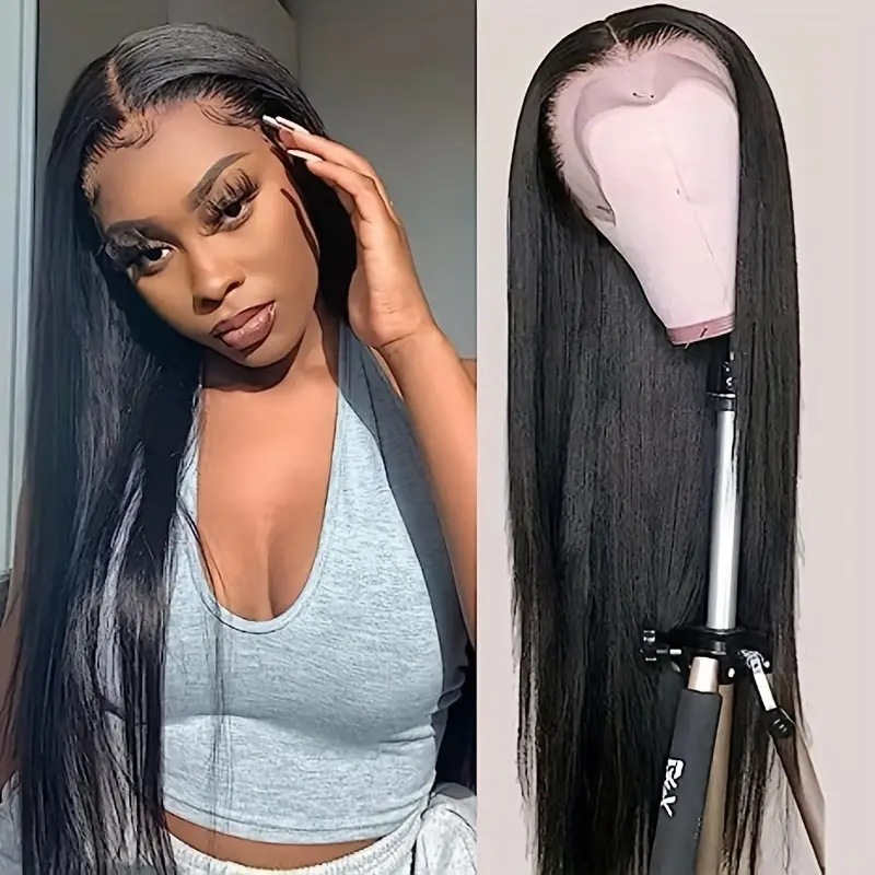 Long Straight Synthetic Lace Front Wig With Centre Parted Style_voghion.com