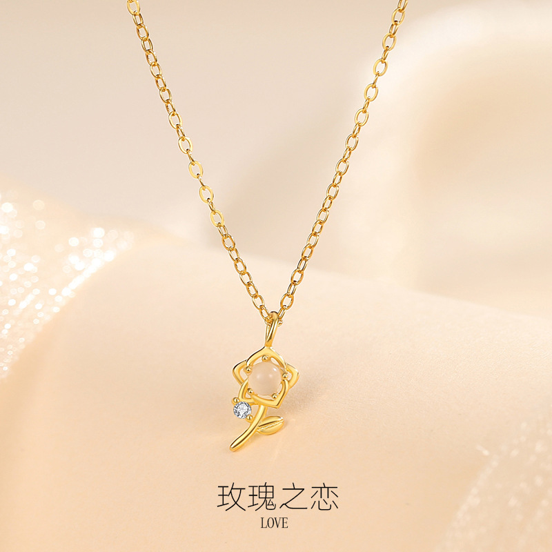 El nuevo collar de rosas de todo fósforo diario de plata de ley S925, diseño de nicho de sentido avanzado, versión coreana de la cadena de clavícula coreana