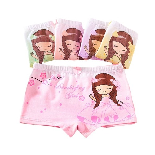 Children's underwear for girls, fine-count cotton underwear for little girls, flat-bottomed pants for toddlers, four-cornered babies, 1-3 cartoon 5 shorts, 11 years old