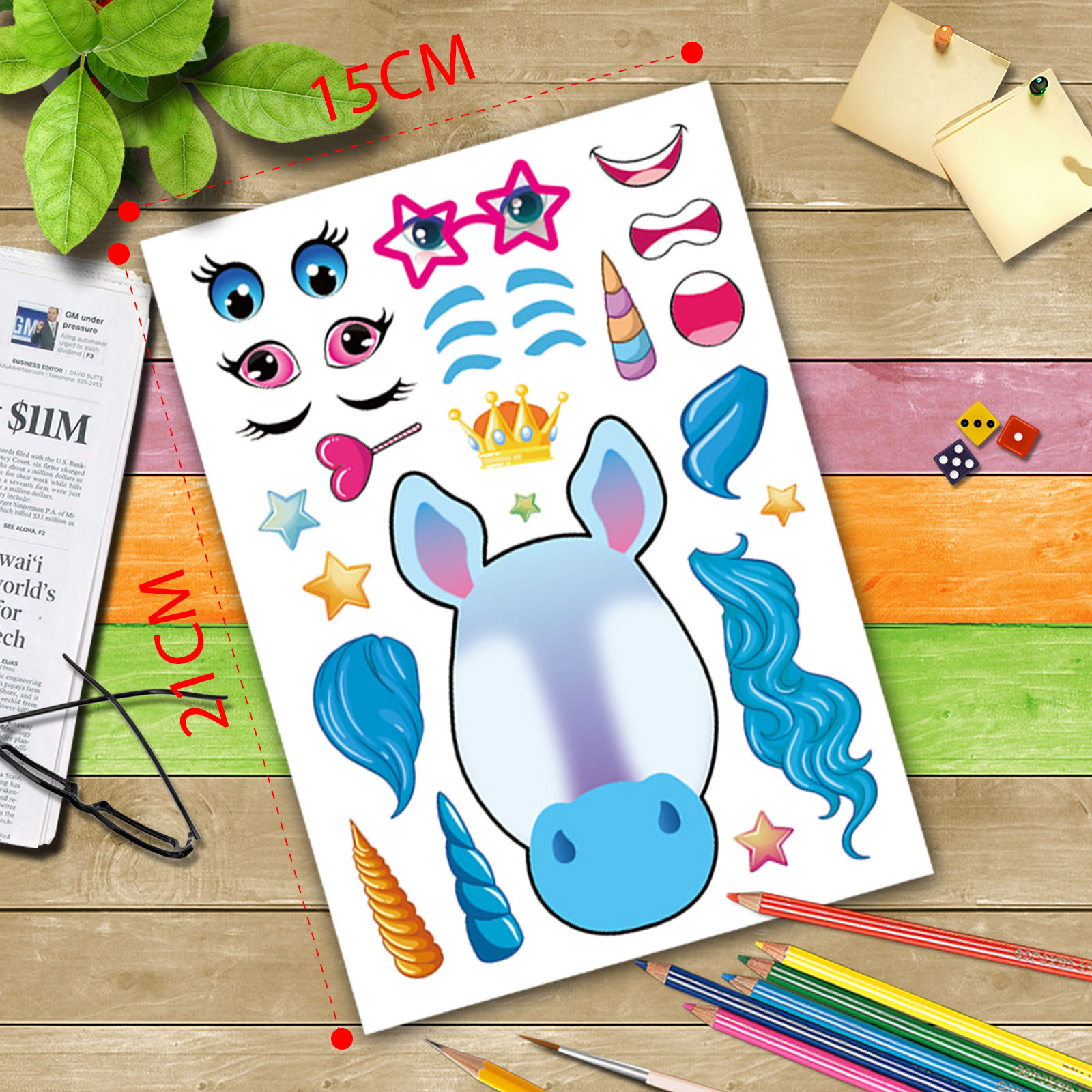 Unicornio vestir cara pegatinas DIY unicornio Fantasía animal mezcla y partido pegatinas fiesta de los niños suministros pegatinas