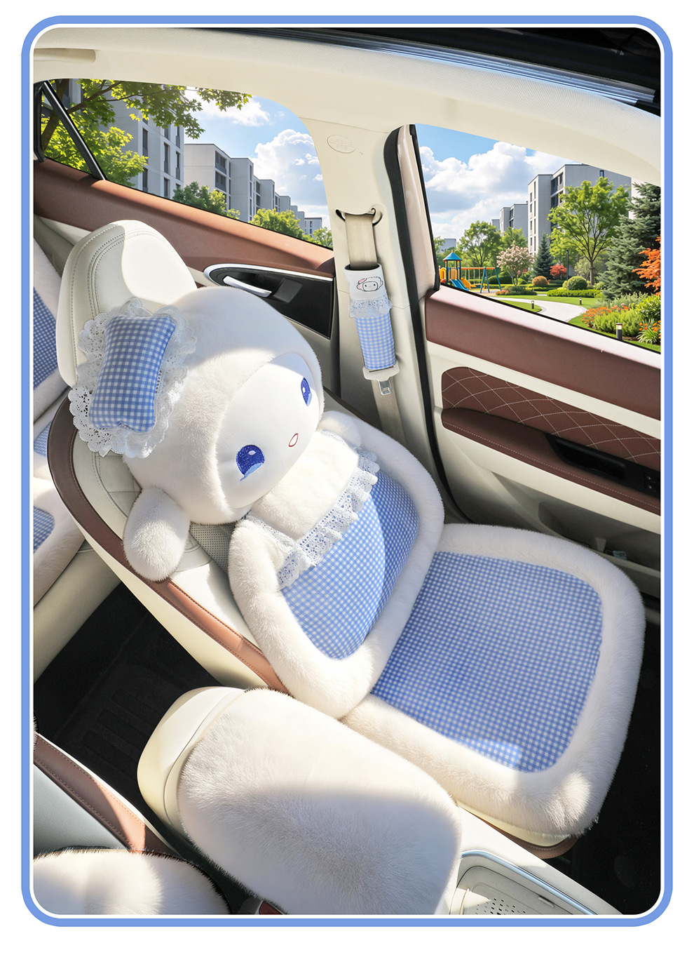 Cute little sheep plush toy, autumn and winter version, soft plush with lace trim, universal car seat cushion, cartoon doll interior accessory