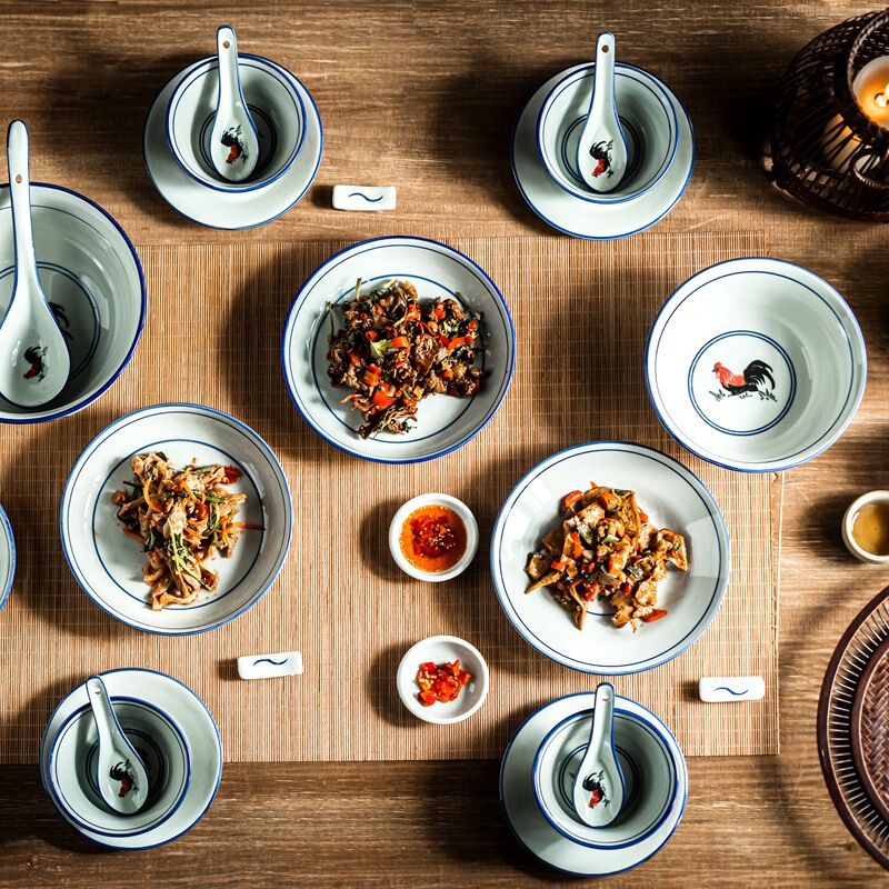 A Complete Set of Bowls and Plates, Tableware Sets, Dishes, Plates, Ceramic Bowls, Rooster Bowls, Household Combination Dishes A Complete Set of Bowls and Plates, Tableware Sets, Dishes, Plates, Ceramic Bowls, Rooster Bowls, Household Combination Dishes