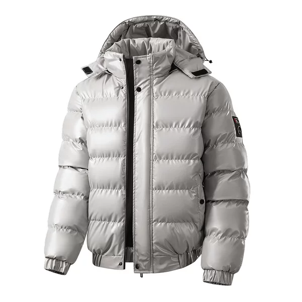 2026 New Model Cross-Border European Size Men's Cotton Jacket, Korean Style Trendy Short Down Cotton Coat, Silver Gray Shiny Cotton Jacket for Men