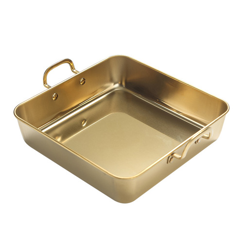 Korean stainless steel golden French fries fried chicken flat snack tray creative double-ear square plate barbecue plate hot pot plate