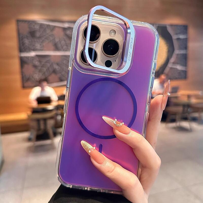 镭射渐变磁吸适用苹果iPhone17promax手机壳新款镜头支架17磨砂壳|undefined