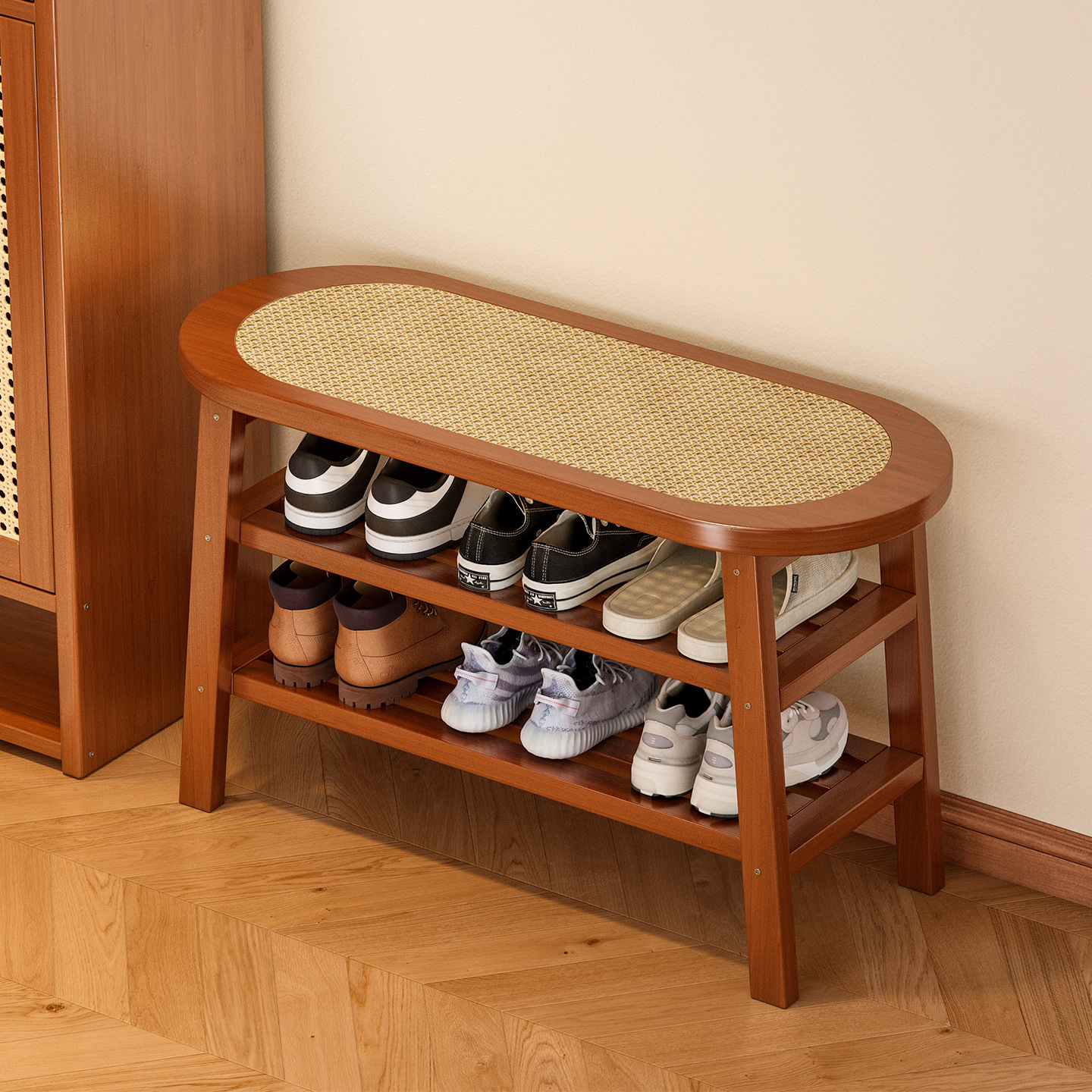 Taburete de tela de varilla para cambiar zapatos percha de ropa percha