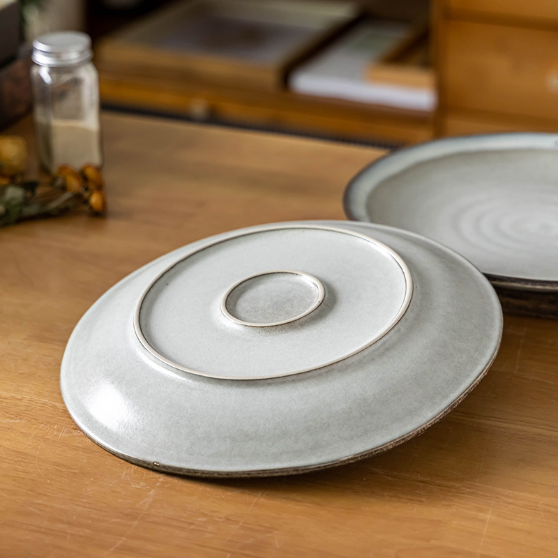 Bandeja plana roscada de viento, plato de cerámica japonesa, vajilla redonda especial para el hogar, plato grande, plato de carne occidental