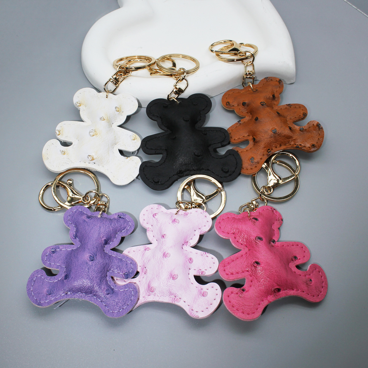 Amazon Cartoon Bear Accessories Leather Pattern Car Keychain Phone Chain Bag Pendant Japanese and Korean Style