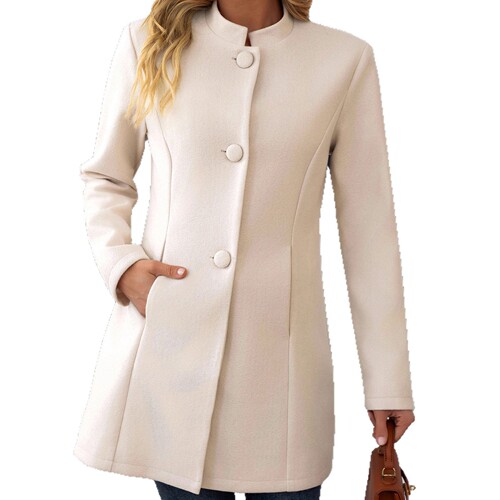 Women's casual small stand-neck long woolen coat 2025 cross-border Amazon autumn and winter new coat independent