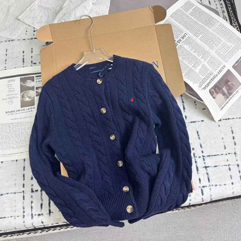 High-Quality, Scannable, 80% Wool 20% Cashmere Rl Ralph Twist-Knit Early Autumn Cable-Knit Cardigan