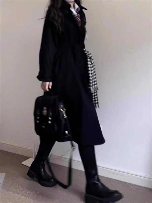 黑色风衣外套女中长款2025春秋季新款韩系高级感小个子英伦风大衣|undefined