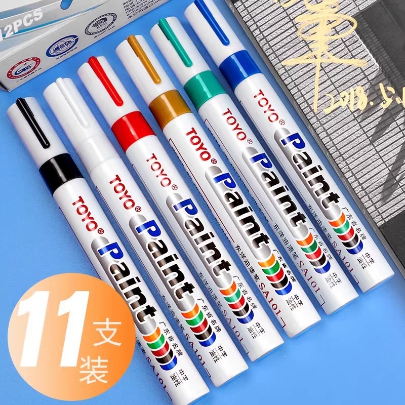 TOYO East Asian paint pen, white, waterproof, long-lasting, and resistant to fading; suitable for tire touch-up and shoe painting; black, oil-based marker