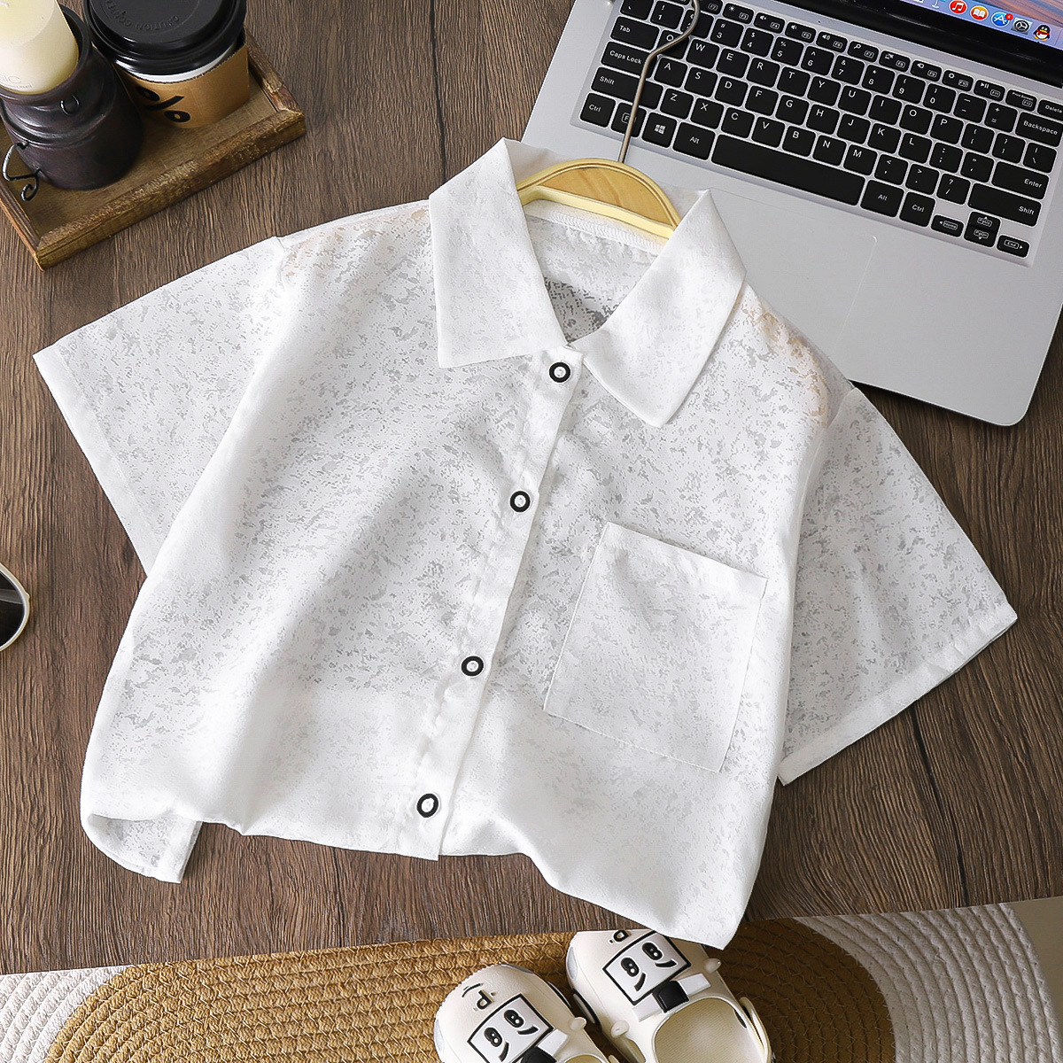 Camisa de solapa informal para niños y niñas de manga corta de verano