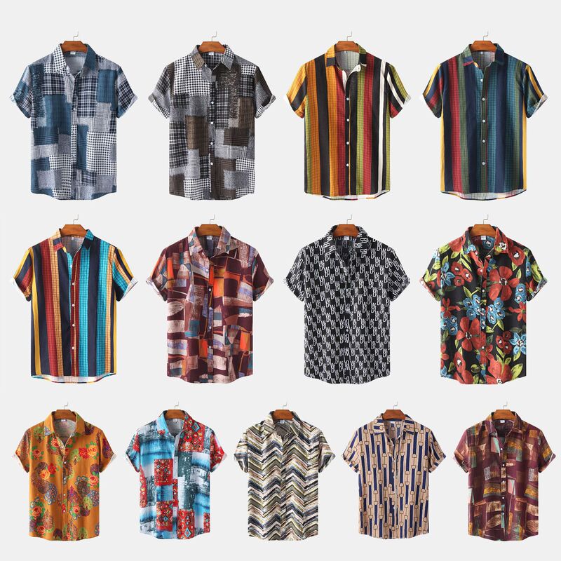 Cross-border 2022 Foreign Trade Summer New Casual Men's Cotton and Linen Short-sleeved Shirt Hawaiian Short-sleeved Floral Shirt for Men