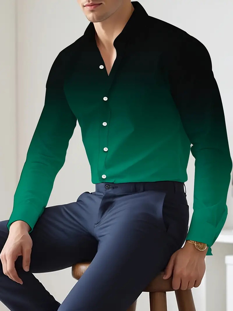 Hombres europeos y americanos 2024 nueva moda suelta degradada camisa de manga larga top se puede usar afuera MB12