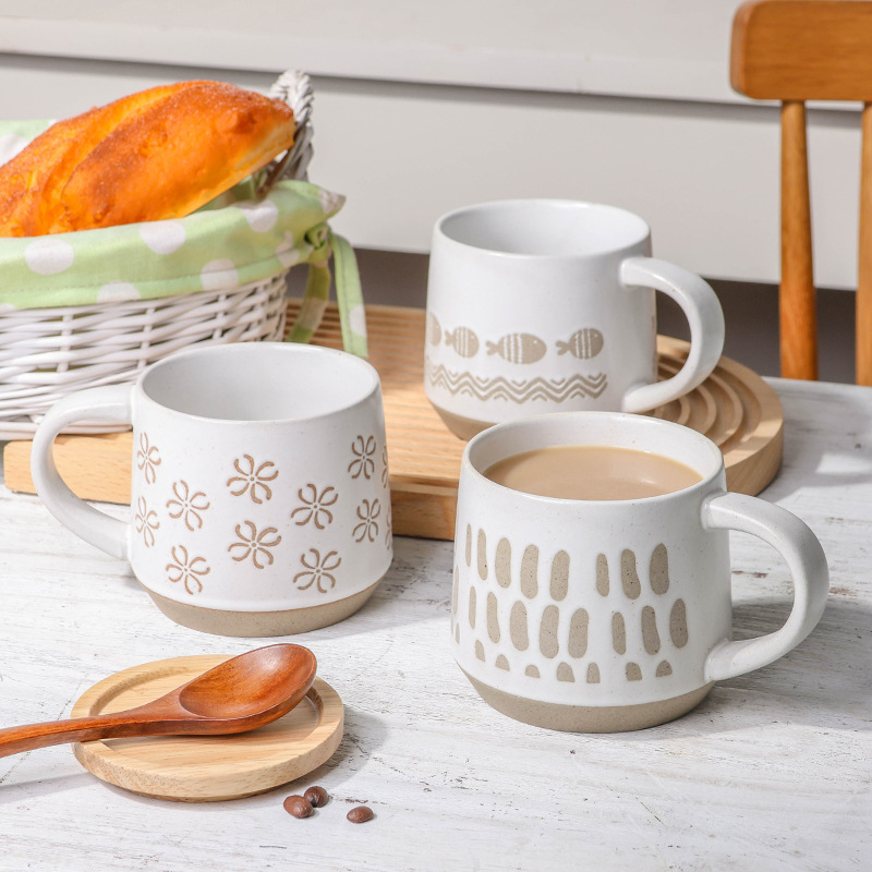Taza de agua de estilo japonés creativo Taza de cerámica pintada a mano taza de desayuno hogar agradable gres arcilla horno de microondas taza