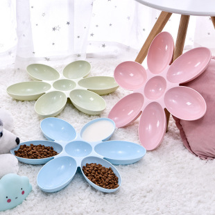 ​ ​ New Petal Multi-Grids Cat Bowl Anti-Knock over Plastic Pet Bowl Feeder for Multi-Cat Families and Kittens