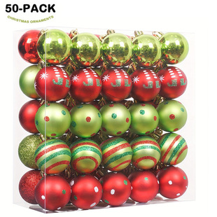 Cross-Border New Hand-Painted Grinch Color Matching 50-Piece Plastic Christmas Ball Set Christmas Tree Pendant Shopping Mall Holiday
