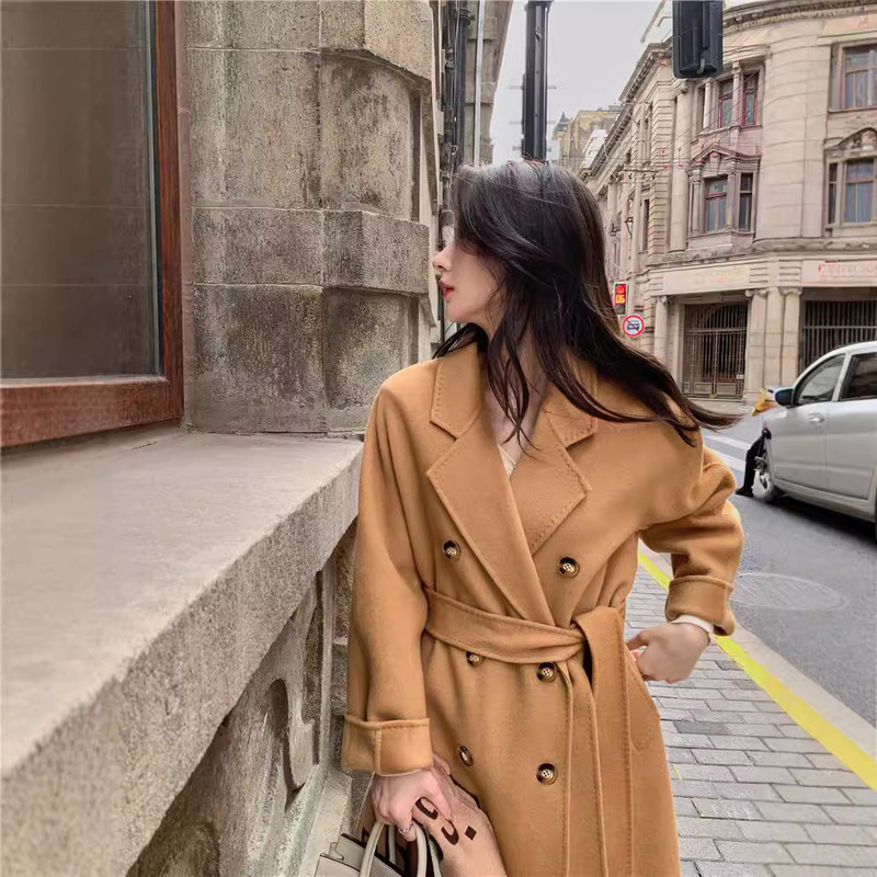 2025 New Autumn and Winter Camel Double-Sided Wool Outwear Women's Long 100 Wool 101801 Classic Woolen Outwear