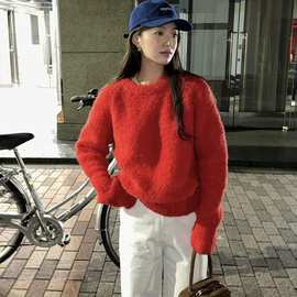 2023冬季新款韩国设计师荷静同款气质马海毛混纺圈圈呢针织衫毛衣