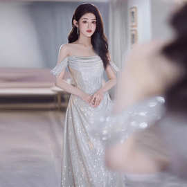 一字肩晚礼服2025新款名媛气质宴会性感时尚潮流艺考晚礼服