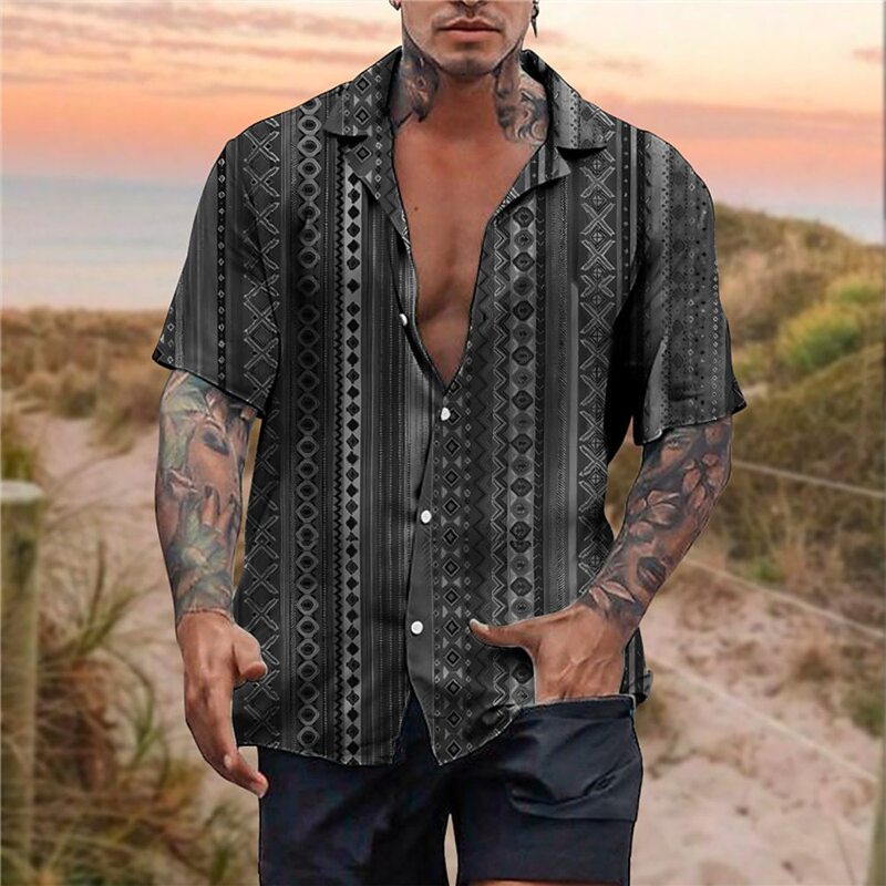 Men's shirt Hawaiian shirt bohemian style flower tribe Cuban casual short sleeve print fashion clothing