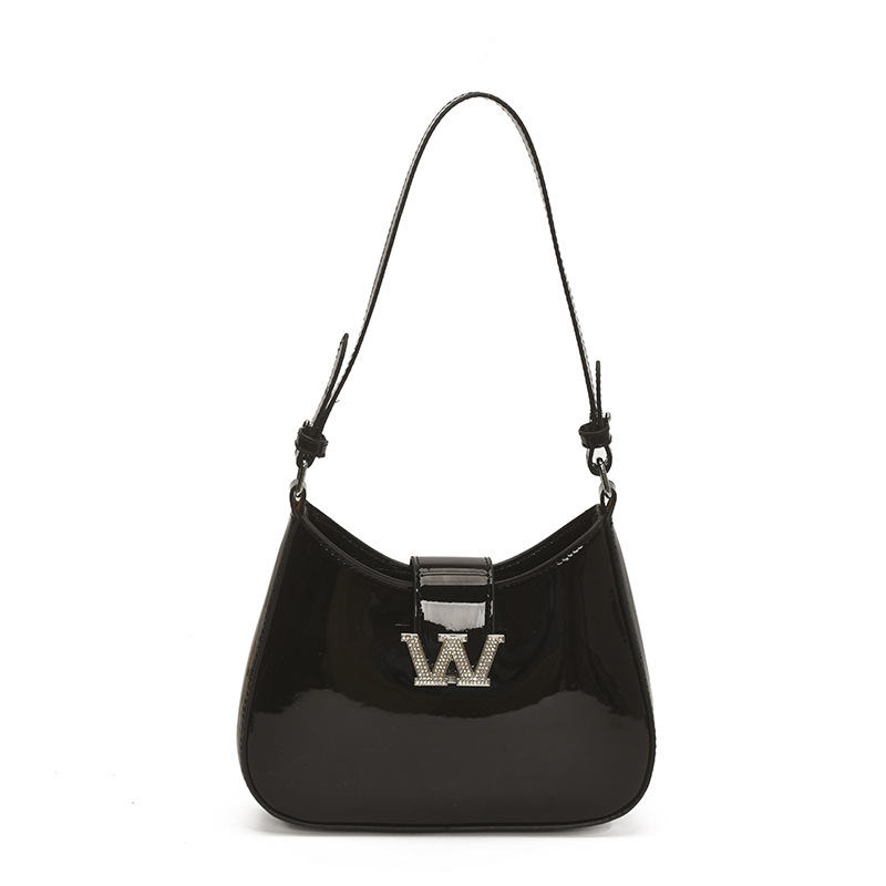 Bolso de alta calidad con textura 2025 verano nuevo bolso femenino con letras de diamantes bolso de hombro charol brillante bolso de mensajero marea