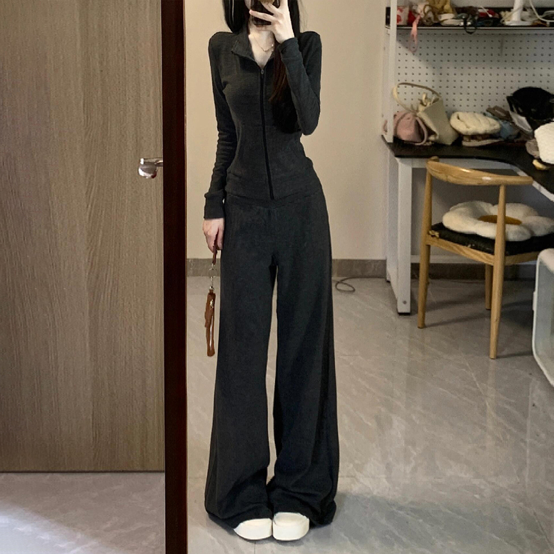 慵懒休闲动套装女早秋季新韩系条纹立领卫衣休闲裤两件套运动套装|undefined