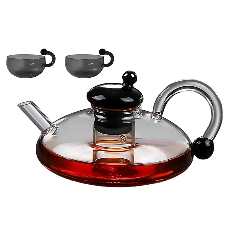 Tetera de vidrio Juego de té de vidrio resistente al calor Filtro resistente a altas temperaturas para el hogar Café Compartir Tetera de flores de té