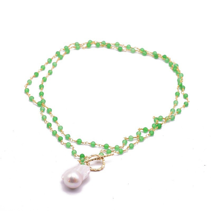 Luz de lujo europeo y americano natural perla suéter cadena dulce barroco verde ágata collar nicho de alta calidad temperamento joyería image 6