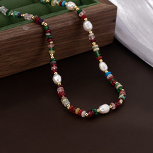 项链波西米亚新款复古气质高级感小众天然珍珠混搭爆款色彩锁骨链