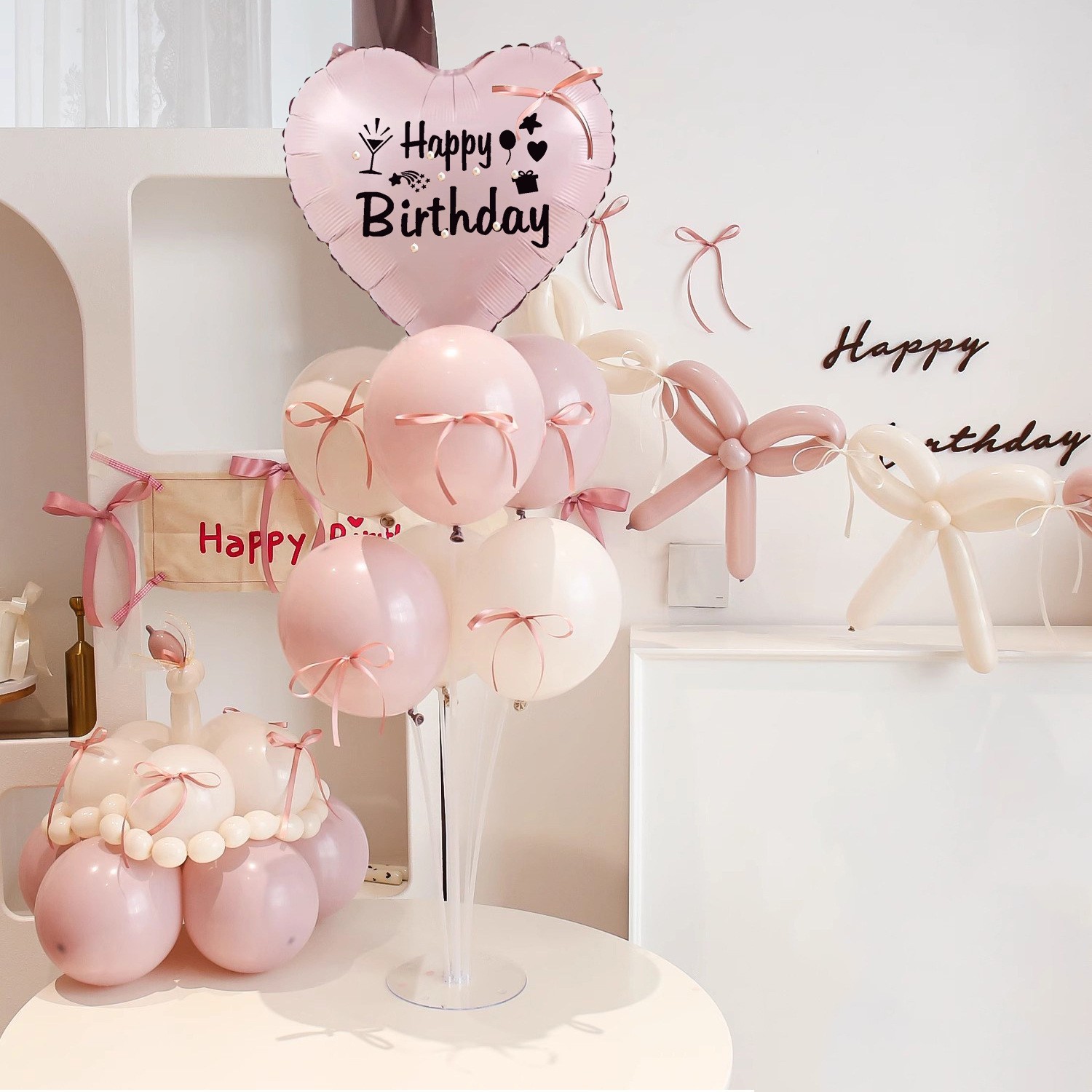 Propuesta de matrimonio decoración de globos de cumpleaños en línea mesa flotante de globos de columna de soporte set de diseño de fiesta fondo de fotografía