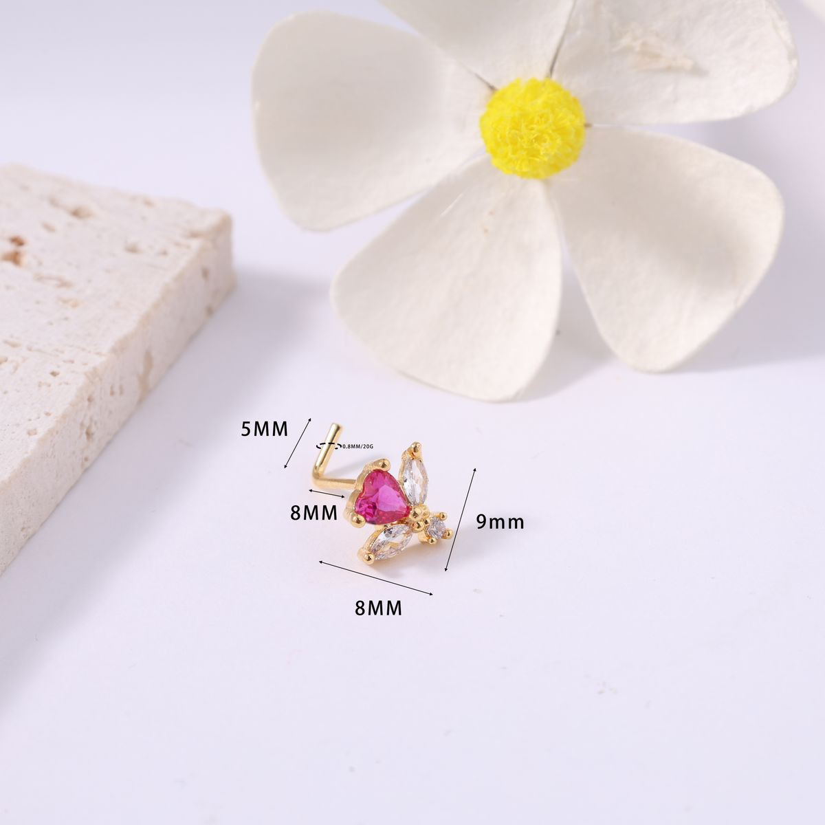 Holiday Occasion 1 Piece Nose Rings & Studs Vacation Simple Style Heart Shape Flower Copper Inlay Zircon Nose Rings & Studs Nose Pin