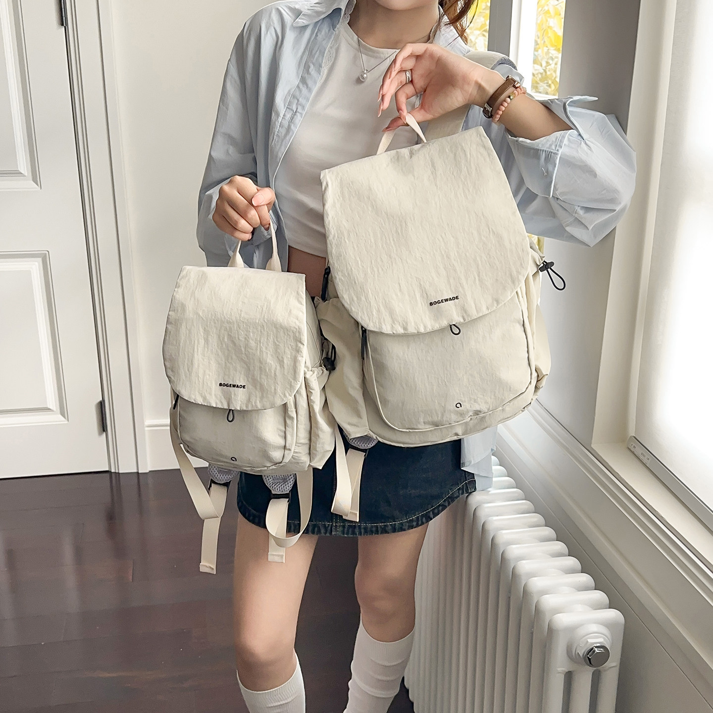 Diario nuevo mochila de mujer temperamento de gran capacidad de transporte ligero mochila de viento computadora 2026 mochila de nylon simple