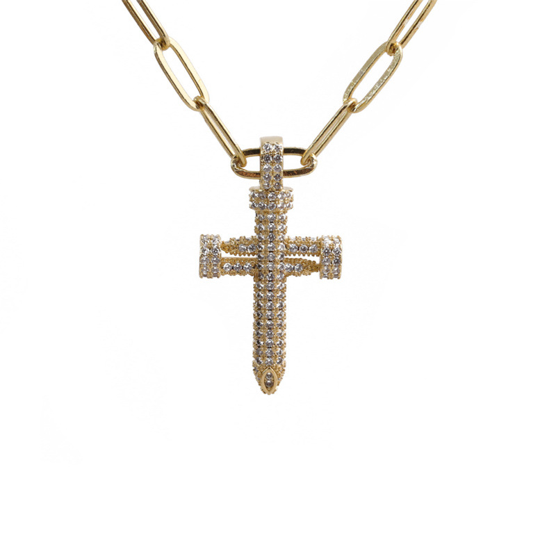 hip hop golden cross pendant necklace