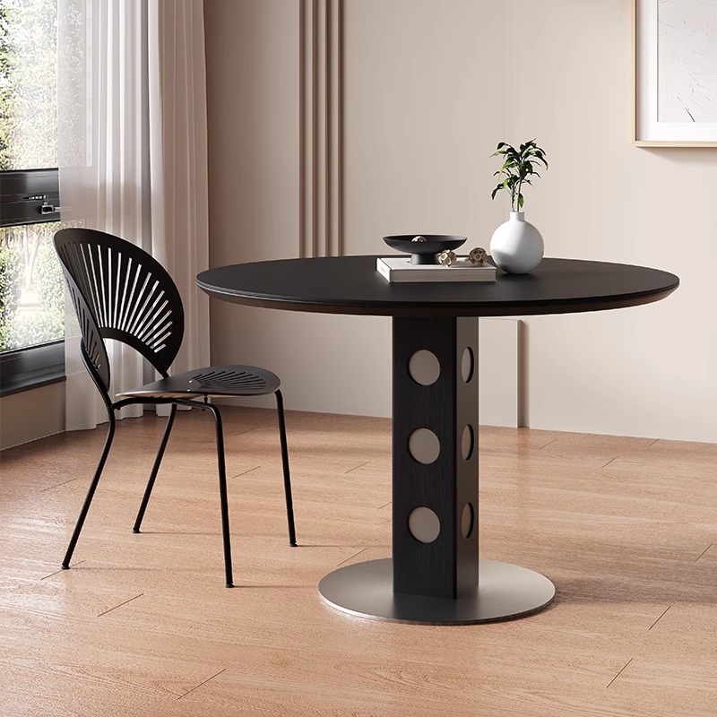 Mesa de comedor redonda de madera sólida medieval que se puede convertir en una mesa de comedor funcional rectangular para una pequeña mesa de tabla de roca doméstica