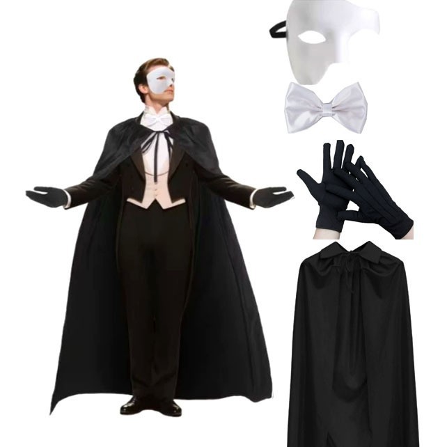 Ensemble costume magicien avec cape chapeau masque et nœud papillon_voghion.com