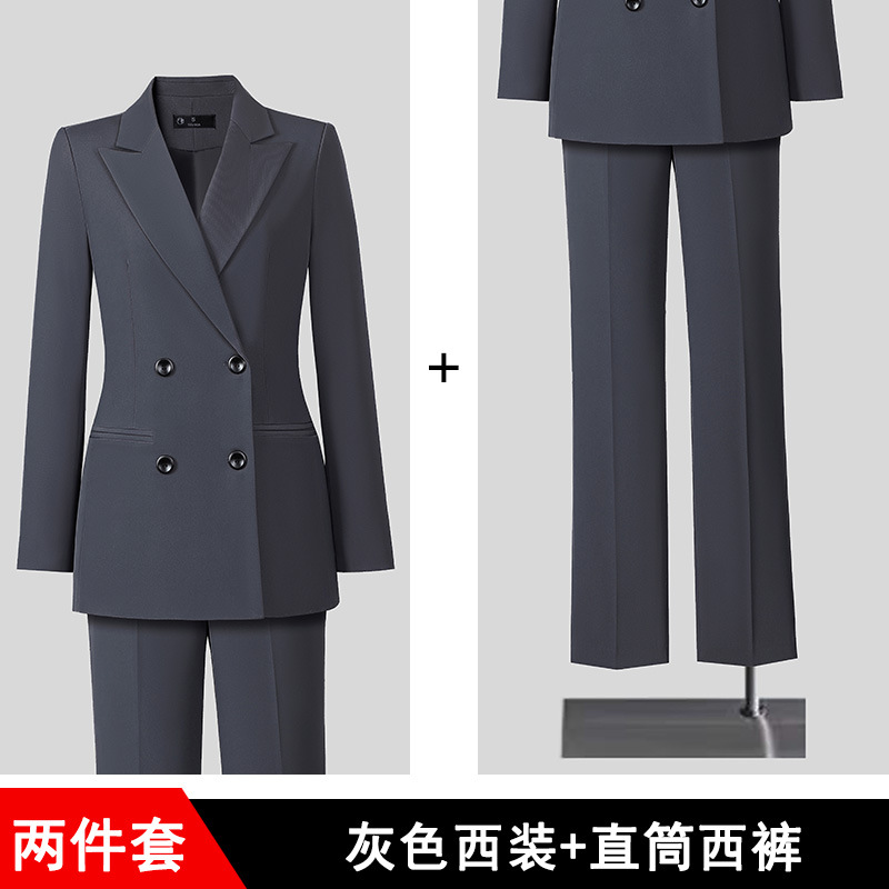 Gray suit + straight pants