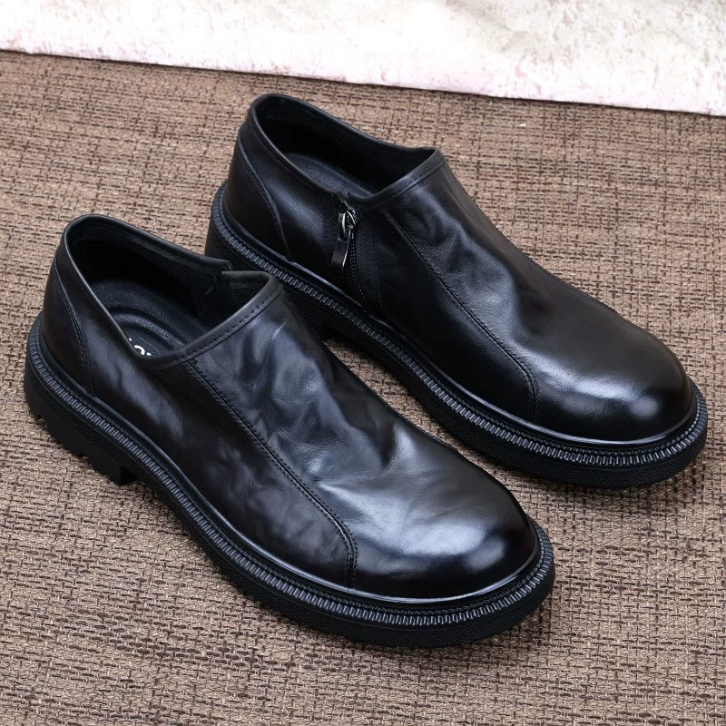 Повседневная кожаная обувь из натуральной кожи для мужчин, модная обувь в британском стиле на осень, деловая повседневная кожаная обувь, зимняя обувь на флисовой подкладке, износостойкая рабочая обувь на мягкой подошве